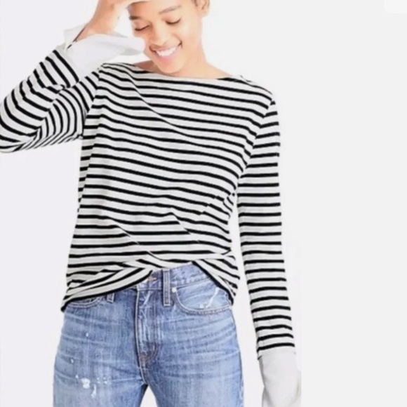 J crew striped boatneck long sleeve tee built in cuffs - Picture 1 of 6